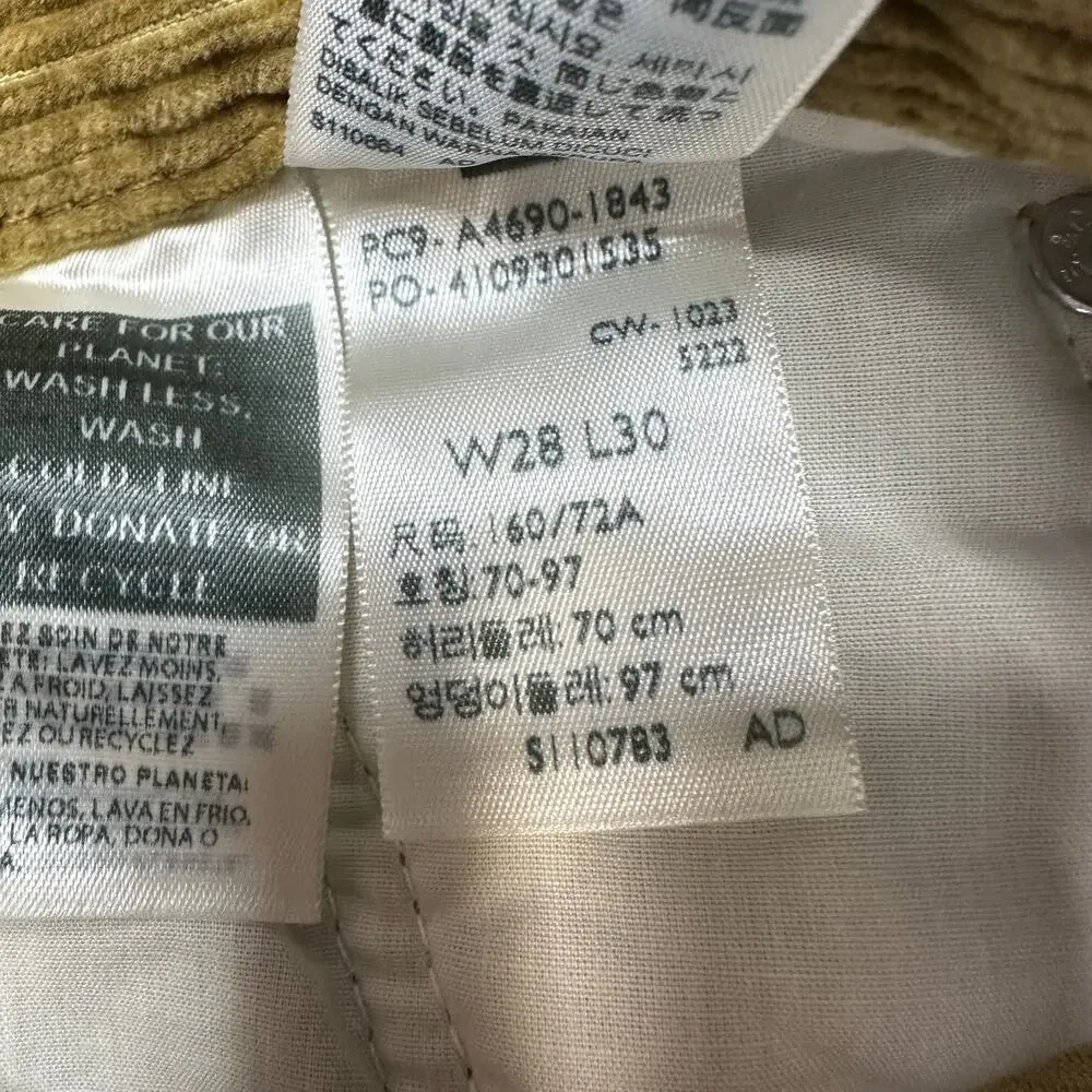 Levi's Corduroy Pants Mens 28x30 Golden Tan Straight Regular Fit 5-Pocket Cotton